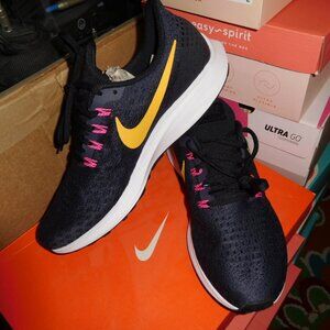 NEW 10M WOMENS NIKE AIR ZOOM PEGAGUS 35 RUNNING SNEAKER GRID IRON BLACK ORANGE